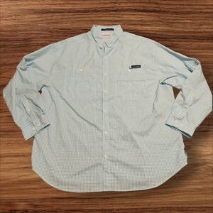 Columbia Light Blue Checkered PFG Super Tamiami Button Down Shirt. Sz. XXL